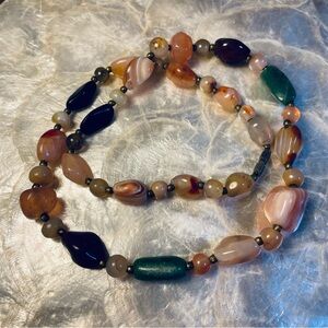 Vintage Semiprecious Mixed Agate Chunky Beaded Necklace 24" L